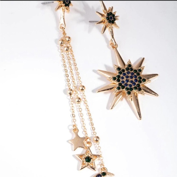 LOVISA GOLD/SAPPHIRE STAR & MOON MISMATCH CELESTIAL EARRINGS - Picture 6 of 11